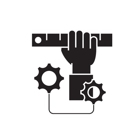 Automated proccess black vector concept icon. Automated proccess flat illustration, sign, symbolのイラスト素材