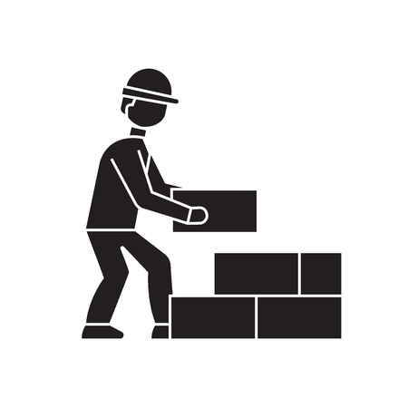Bricklayer black vector concept icon. Bricklayer flat illustration, sign, symbolのイラスト素材