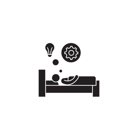 Bright idea in bed black vector concept icon. Bright idea in bed flat illustration, sign, symbolのイラスト素材