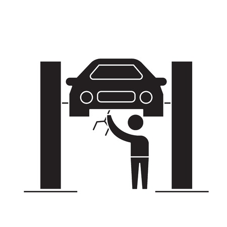 Car service center black vector concept icon. Car service center flat illustration, sign, symbolのイラスト素材