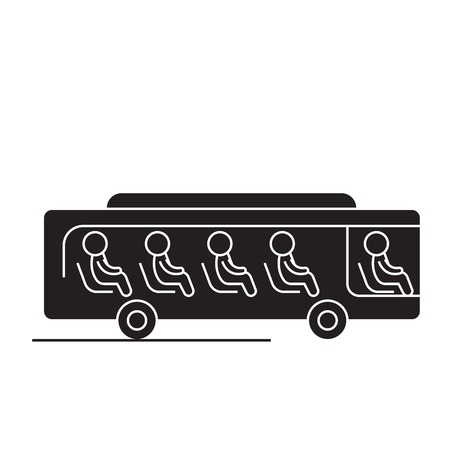 Bus with passengers black vector concept icon. Bus with passengers flat illustration, sign, symbolのイラスト素材