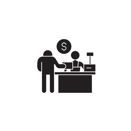 Cash store payment black vector concept icon. Cash store payment flat illustration, sign, symbolのイラスト素材