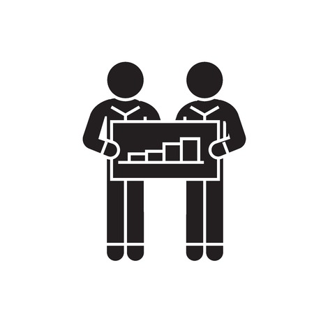 Cooperation people with graph black vector concept icon. Cooperation people with graph flat illustration, sign, symbolのイラスト素材