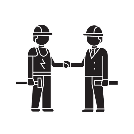 Construction partnership black vector concept icon. Construction partnership flat illustration, sign, symbolのイラスト素材