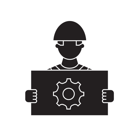 Construction project management black vector concept icon. Construction project management flat illustration, sign, symbolのイラスト素材