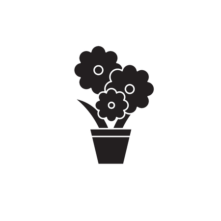 Cute flower pot black vector concept icon. Cute flower pot flat illustration, sign, symbolのイラスト素材