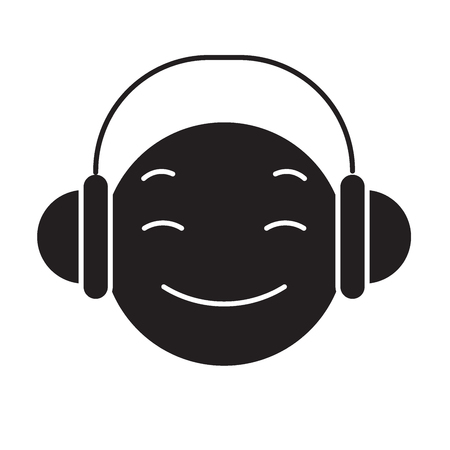 Dj emoji black vector concept icon. Dj emoji flat illustration, sign, symbolのイラスト素材