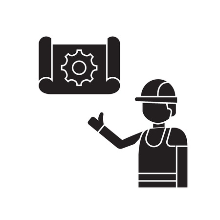 Construction idea black vector concept icon. Construction idea flat illustration, sign, symbolのイラスト素材
