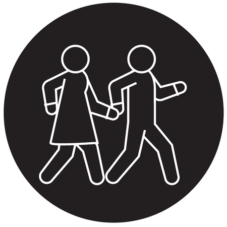Couple walks holding hands together black vector concept icon. Couple walks holding hands together flat illustration, sign, symbolのイラスト素材