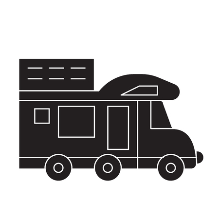 Camping van black vector concept icon. Camping van flat illustration, sign, symbolのイラスト素材