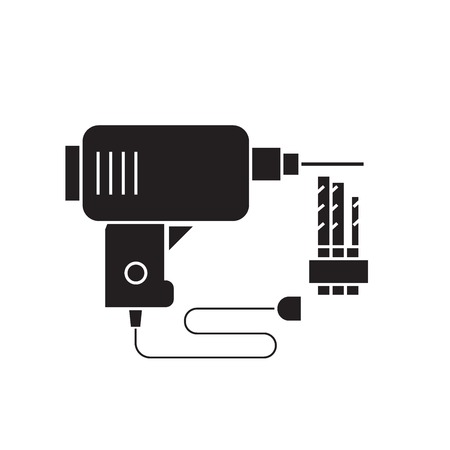 Electric drill black vector concept icon. Electric drill flat illustration, sign, symbolのイラスト素材