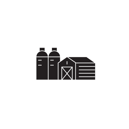 Farm, barn, silo black vector concept icon. Farm, barn, silo flat illustration, sign, symbolのイラスト素材