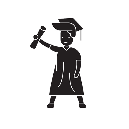 Graduate student black vector concept icon. Graduate student flat illustration, sign, symbolのイラスト素材