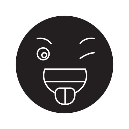 Funny emoji black vector concept icon. Funny emoji flat illustration, sign, symbolのイラスト素材