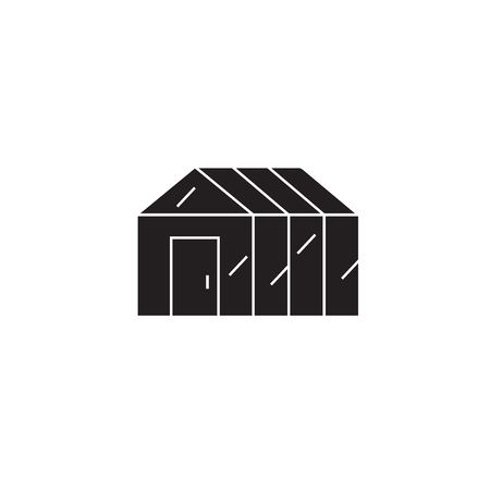 Green house black vector concept icon. Green house flat illustration, sign, symbolのイラスト素材