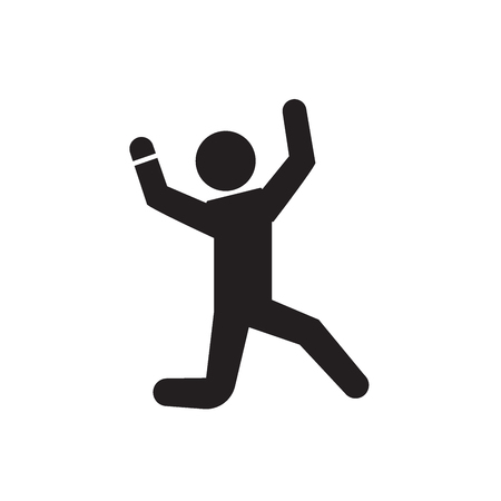 Happy man jumping black vector concept icon. Happy man jumping flat illustration, sign, symbolのイラスト素材