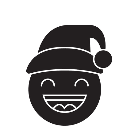 Happy new year emoji black vector concept icon. Happy new year emoji flat illustration, sign, symbolのイラスト素材