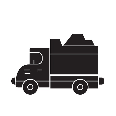 Heavy truck black vector concept icon. Heavy truck flat illustration, sign, symbolのイラスト素材