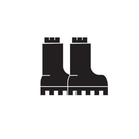 Hiking boots black vector concept icon. Hiking boots flat illustration, sign, symbolのイラスト素材