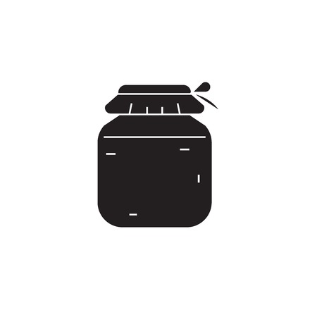 Honey jar black vector concept icon. Honey jar flat illustration, sign, symbolのイラスト素材