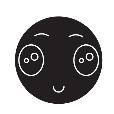 Japanese open eyes emoji black vector concept icon. Japanese open eyes emoji flat illustration, sign, symbolのイラスト素材