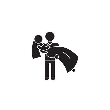 Just married black vector concept icon. Just married flat illustration, sign, symbolのイラスト素材