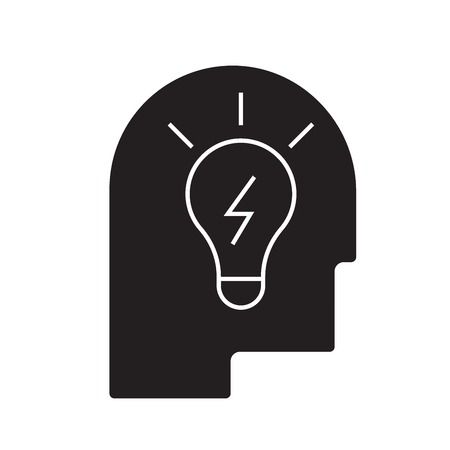 Idea in head black vector concept icon. Idea in head flat illustration, sign, symbolのイラスト素材