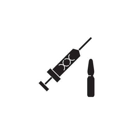 Injections of antibiotics black vector concept icon. Injections of antibiotics flat illustration, sign, symbolのイラスト素材
