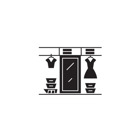 Large wardrobe black vector concept icon. Large wardrobe flat illustration, sign, symbolのイラスト素材