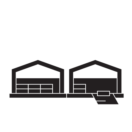 Logistics warehouse black vector concept icon. Logistics warehouse flat illustration, sign, symbolのイラスト素材