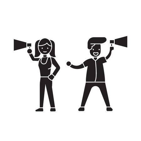 Loudspeaker announcement black vector concept icon. Loudspeaker announcement flat illustration, sign, symbolのイラスト素材