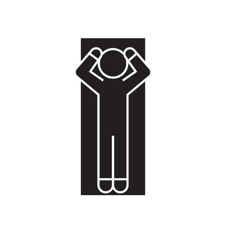 Man relaxing on beach black vector concept icon. Man relaxing on beach flat illustration, sign, symbolのイラスト素材