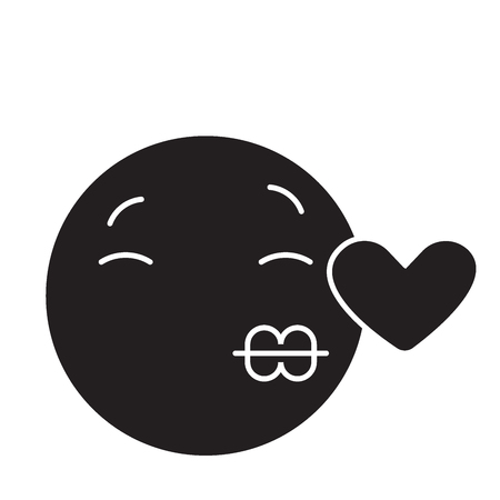 Kissing emoji black vector concept icon. Kissing emoji flat illustration, sign, symbolのイラスト素材