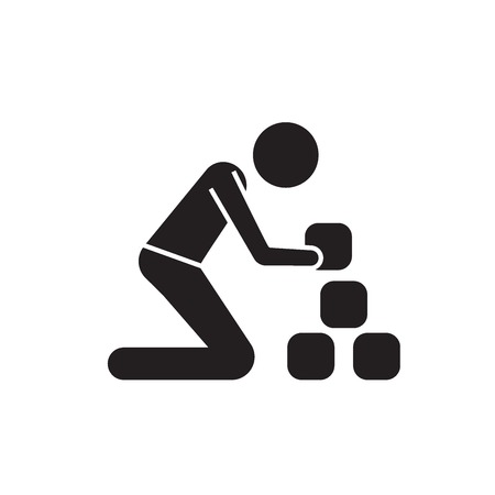 Man taking bricks black vector concept icon. Man taking bricks flat illustration, sign, symbolのイラスト素材