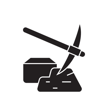 Mining of minerals black vector concept icon. Mining of minerals flat illustration, sign, symbolのイラスト素材