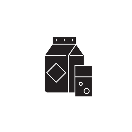Milk carton black vector concept icon. Milk carton flat illustration, sign, symbolのイラスト素材
