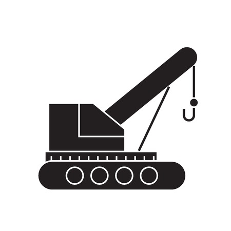 Mobile crane black vector concept icon. Mobile crane flat illustration, sign, symbolのイラスト素材