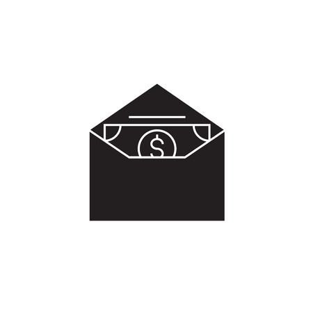 Money in an envelope black vector concept icon. Money in an envelope flat illustration, sign, symbolのイラスト素材