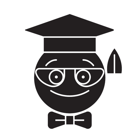 Nerdy student emoji black vector concept icon. Nerdy student emoji flat illustration, sign, symbolのイラスト素材