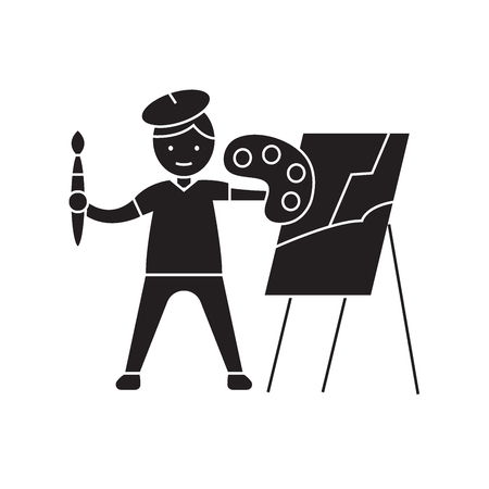 Painting a picture black vector concept icon. Painting a picture flat illustration, sign, symbolのイラスト素材