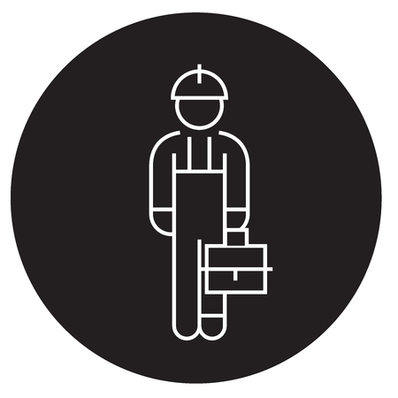 Repair man black vector concept icon. Repair man flat illustration, sign, symbolのイラスト素材