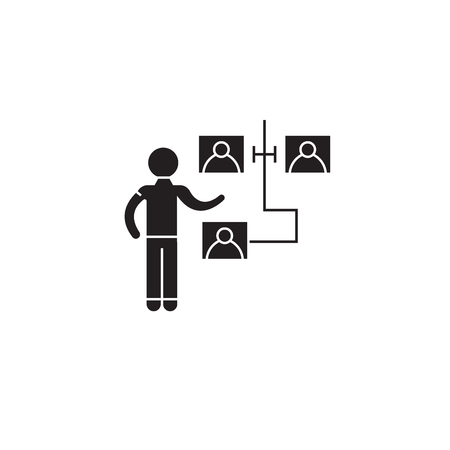 Scheme of the interaction black vector concept icon. Scheme of the interaction flat illustration, sign, symbolのイラスト素材
