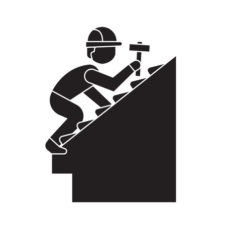 Roof repair black vector concept icon. Roof repair flat illustration, sign, symbolのイラスト素材