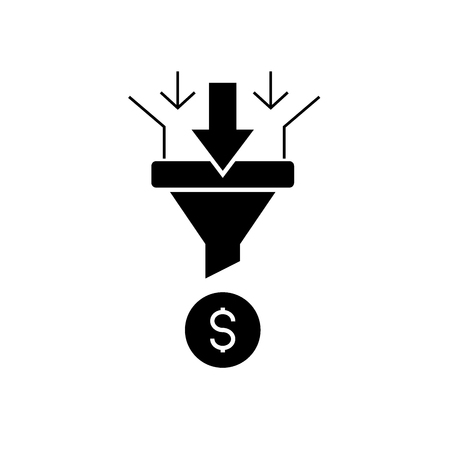 Sales funnel black vector concept icon. Sales funnel flat illustration, sign, symbolのイラスト素材