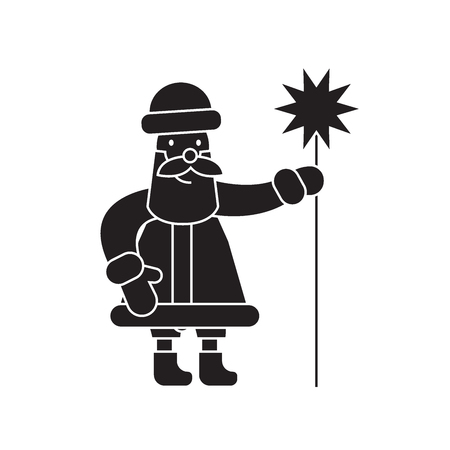 Santa claus with a wand black vector concept icon. Santa claus with a wand flat illustration, sign, symbolのイラスト素材