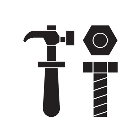 Screws and bolts black vector concept icon. Screws and bolts flat illustration, sign, symbolのイラスト素材