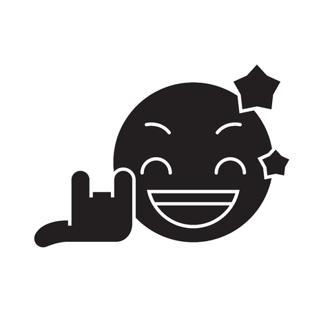 Rock star emoji black vector concept icon. Rock star emoji flat illustration, sign, symbolのイラスト素材
