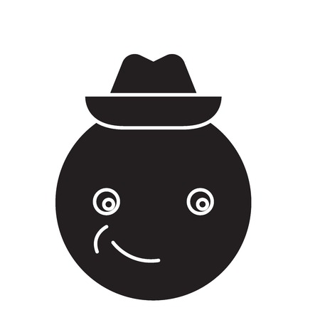 Smiling emoji with hat emoji black vector concept icon. Smiling emoji with hat emoji flat illustration, sign, symbolのイラスト素材
