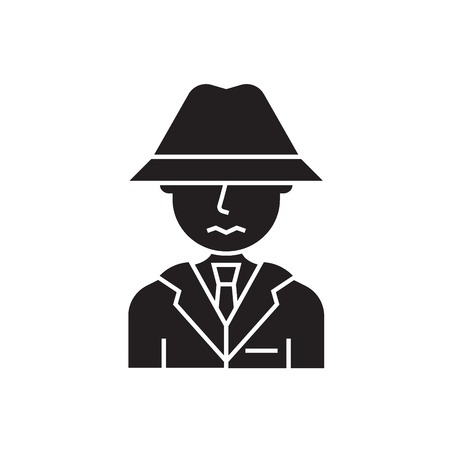 Suspicious person black vector concept icon. Suspicious person flat illustration, sign, symbolのイラスト素材