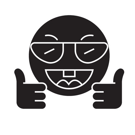Showing ok emoji black vector concept icon. Showing ok emoji flat illustration, sign, symbolのイラスト素材